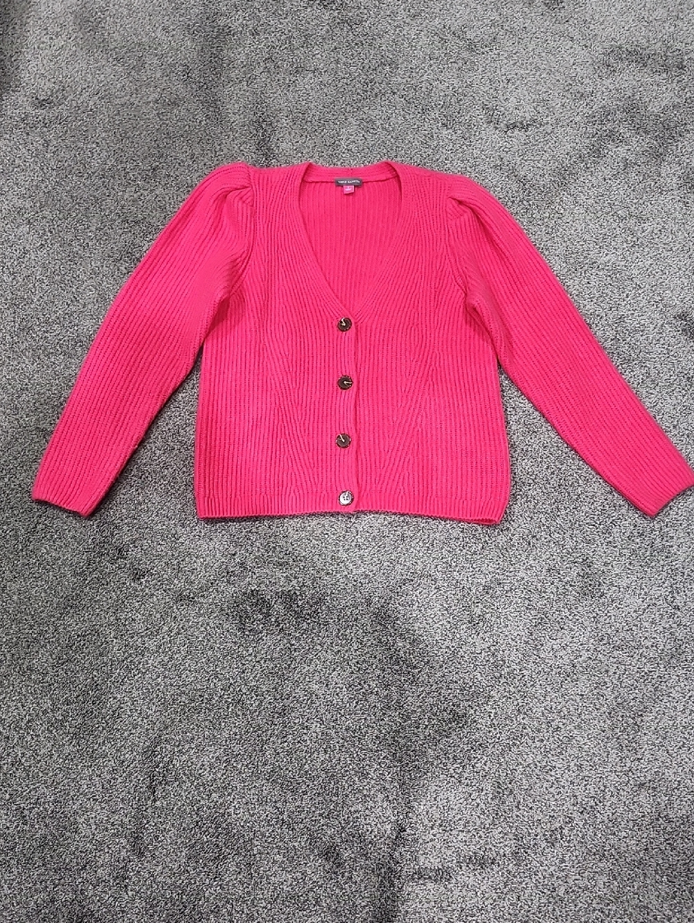 Vince Camuto Hot Pink Ribbed V-Neck Button Cardigan